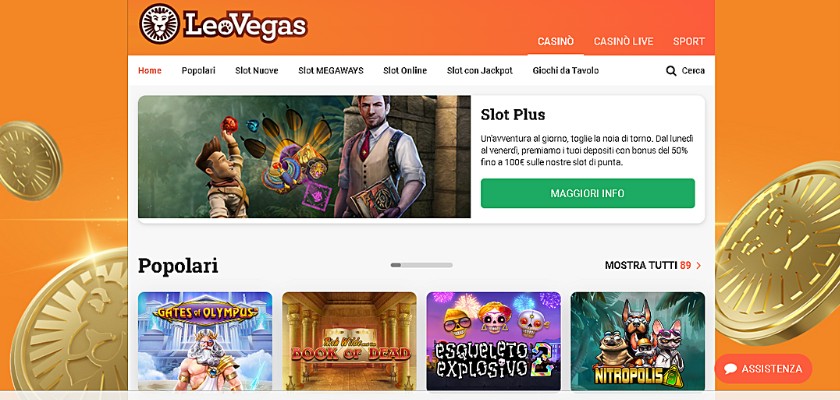 Schermata principale dell’Homepage di LeoVegas – Migliori siti per vincere alle slot